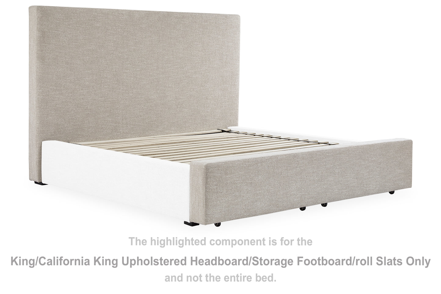 Kristiland King/California King Upholstered Headboard/Storage Footboard/roll Slats